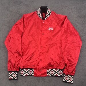 vintage 90s light weight sating jacket mens size medium aztec embroidered neck